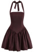 Halter Corset Puff Dress Brown