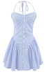 Halter Bustier A Line Dress Blue