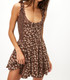 Floral Ruffle Detail A Line Dress Brown