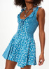 Floral Ruffle Detail A Line Dress Blue