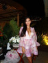 Long Sleeve Floral Ruffle Dress Pink