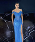 Draped Bardot Sparkly Maxi Dress Blue