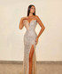 Strapless Draped Pearl Sequin Crystal Maxi Dress Nude