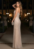 Strapless Draped Pearl Sequin Crystal Maxi Dress Nude