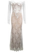 Long Sleeve Floral Bustier Lace Maxi Dress White Nude