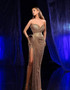 Strapless Draped Sparkly Maxi Dress Light Brown