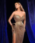 Strapless Draped Sparkly Maxi Dress Light Brown