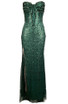 Strapless Crystal Sequin Bustier Maxi Dress Green