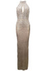 Halter Pearl Sequin Maxi Dress Light Brown