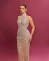Halter Pearl Sequin Maxi Dress Light Brown