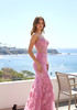 Strapless Embellished Floral Corset Maxi Dress Pink