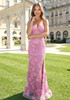 Strapless Embellished Floral Corset Maxi Dress Pink
