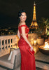 Mirrored Bardot Sparkly Draped Maxi Dress Red
