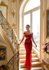 Mirrored Bardot Sparkly Draped Maxi Dress Red