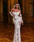 Strapless Pearl Sequin Lace Corset Maxi Dress White