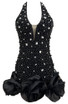 Halter Embellished Floral Hem Dress Black