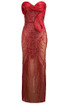 Strapless Draped Sequin Maxi Dress Red