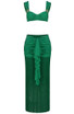 Draped Ruffle Tassel Two Piece Maxi Dress Green