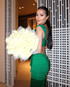 Draped Ruffle Tassel Two Piece Maxi Dress Green