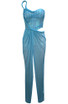 Strapless Braid Detail Sparkly Maxi Dress Blue