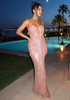 Strapless Draped Bustier Sparkly Maxi Dress Pink