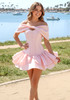 Bardot Strapless Corset Ruffle Dress Pink