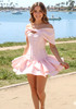 Bardot Strapless Corset Ruffle Dress Pink