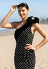 Floral One Shoulder Pearl Sequin Maxi Dress Black