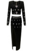 Long Sleeve Crystal Two Piece Maxi Dress Black