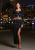 Long Sleeve Crystal Two Piece Maxi Dress Black