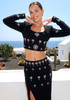 Long Sleeve Crystal Two Piece Maxi Dress Black