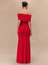 Ruched Bardot Maxi Dress Red