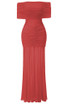 Ruched Bardot Maxi Dress Red
