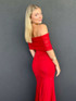 Ruched Bardot Maxi Dress Red