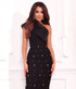 One Shoulder Draped Crystal Maxi Dress Black