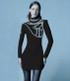 Long Sleeve Crystal Trim Dress Black