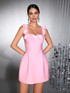 Floral Neckline A Line Dress Pink