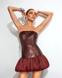 Strapless Sequin Puff Dress Brown