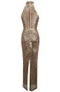 Halter Crystal Sequin Maxi Dress Gold