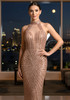 Halter Crystal Sequin Maxi Dress Gold