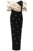 Draped Bardot Crystal Maxi Dress Black Ivory