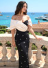 Draped Bardot Crystal Maxi Dress Black Ivory