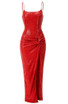 Sequin Draped Corset Maxi Dress Red