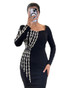 Long Sleeve Crystal Floral Detail Maxi Dress Black