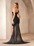 Embellished One Shoulder Tail Dress Black