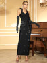 Halter Floral Gloves Maxi Dress Black