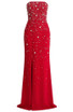 Strapless Crystal Embellished Maxi Dress Red