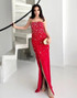 Strapless Crystal Embellished Maxi Dress Red