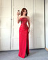 Strapless Crystal Embellished Maxi Dress Red