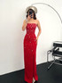 Strapless Crystal Embellished Maxi Dress Red